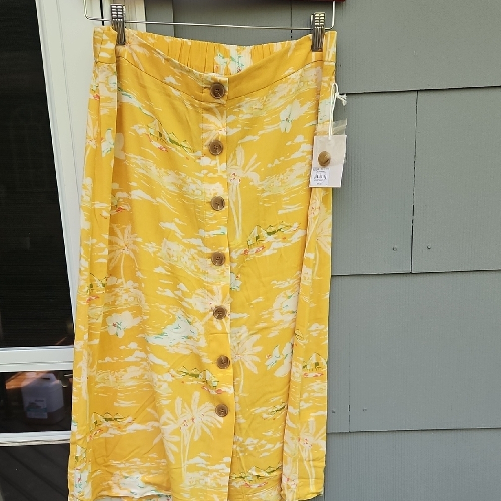 LC Lauren Conrad Yellow White Pencil Midi Skirt
